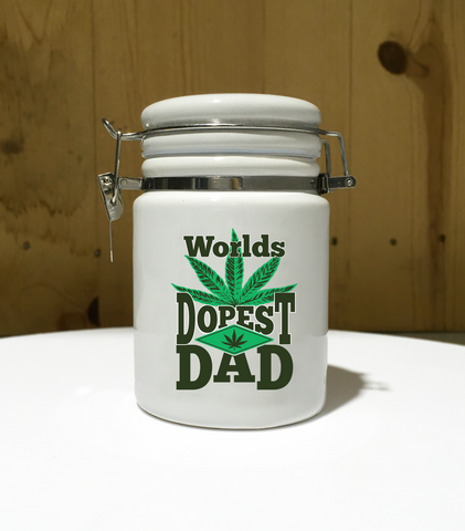 World's Dopest DAD Ceramic 14oz Weed Stash Jar / Storage Container / 420