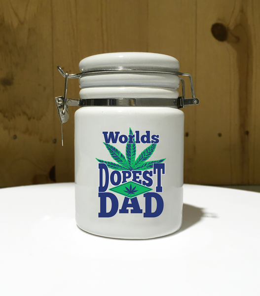 World's Dopest DAD Ceramic 14oz White Sublimated Weed Stash Jar Mary Jane Ganja Jar Snoop That's Dope Weed Dad Higher World's Best Dad / 420