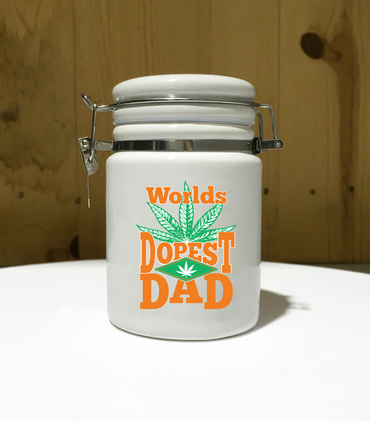 World's Dopest DAD Ceramic 14oz White Sublimated Weed Stash Jar Mary Jane Ganja Jar Snoop That's Dope Weed Dad Higher World's Best Dad / 420