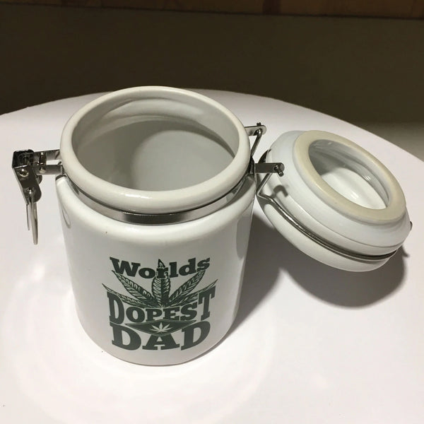 World's Dopest DAD Ceramic 14oz White Sublimated Weed Stash Jar Mary Jane Ganja Jar Snoop That's Dope Weed Dad Higher World's Best Dad / 420