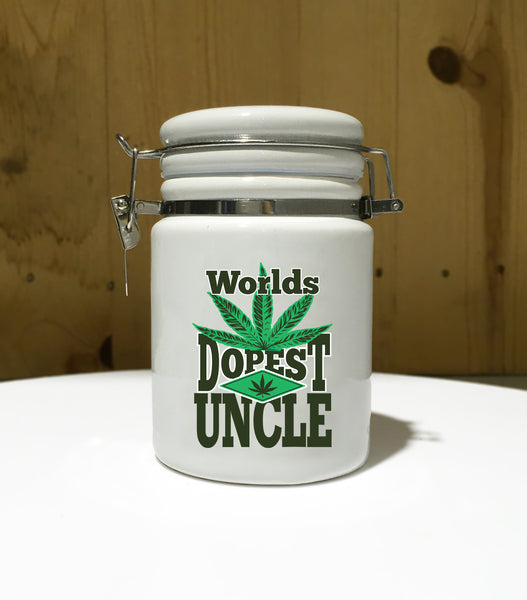 World's Dopest UNCLE Ceramic 14oz White Sublimated Weed Stash Jar / Mary Jane / Ganja Jar / Snoop / That's Dope / Weed Uncle Higher / 420