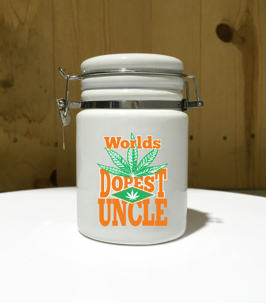 World's Dopest UNCLE Ceramic 14oz White Sublimated Weed Stash Jar / Mary Jane / Ganja Jar / Snoop / That's Dope / Weed Uncle Higher / 420