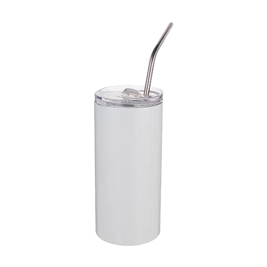 16 oz. Skinny Straight White Stainless Steel Tumbler with Straw & Lid