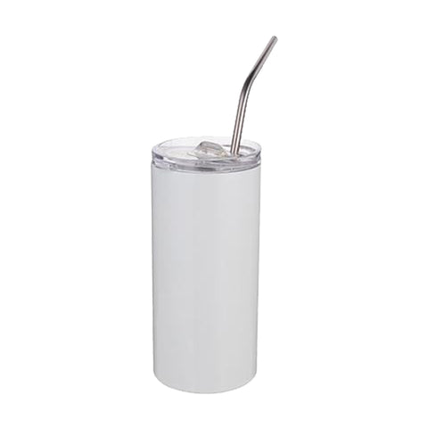 16 oz. Skinny Straight White Stainless Steel Tumbler with Straw & Lid