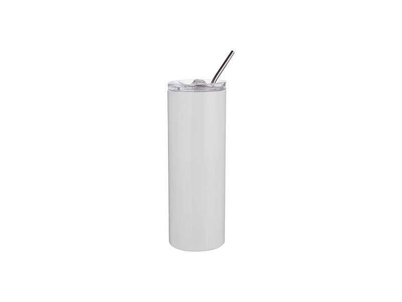 20 oz. Skinny Straight White Stainless Steel Tumbler with Straw & Lid