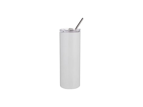 20 oz. Skinny Straight White Stainless Steel Tumbler with Straw & Lid