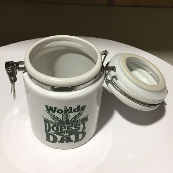 World's Dopest DAD Ceramic 14oz White Sublimated Weed Stash Jar Mary Jane That's Dope World's Best Dad / 420 / With free sticker