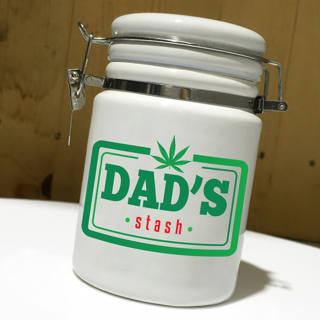 Dad's Stash Ceramic 14oz Storage White Sublimated Weed STASH JAR / Gifts For Him / Father's Day / Storage Container / With free sticker
