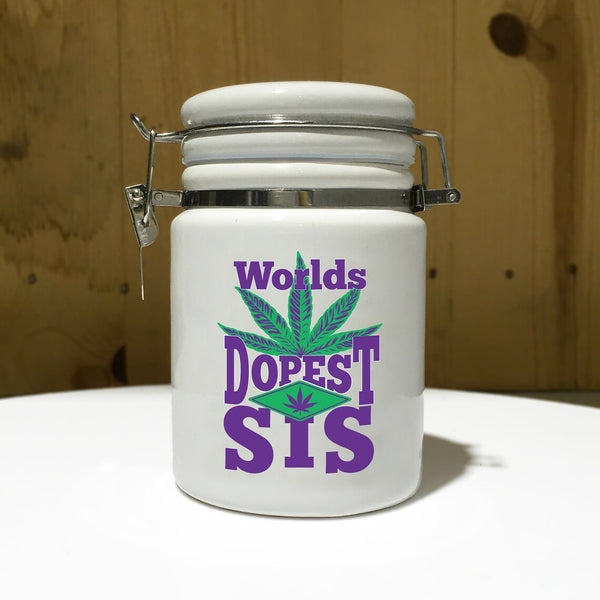 "Worlds Dopest Sis" 14 oz. Stash Jar + Free Sticker