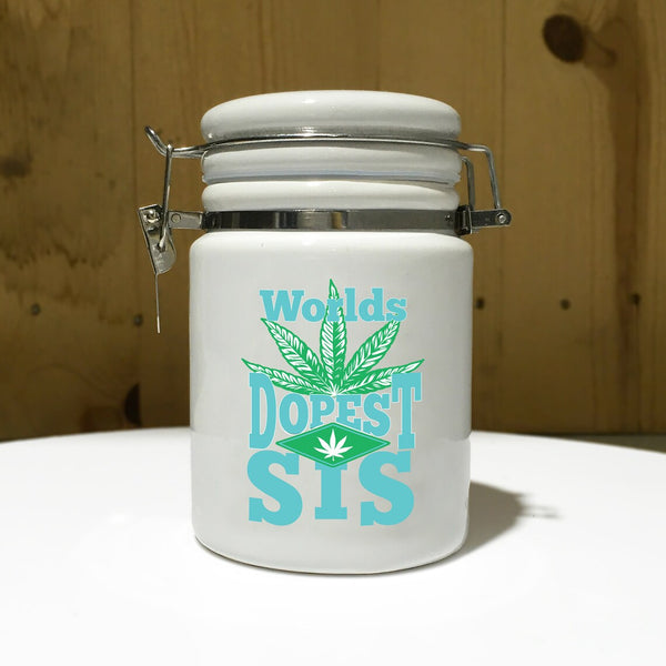 "Worlds Dopest Sis" 14 oz. Stash Jar + Free Sticker