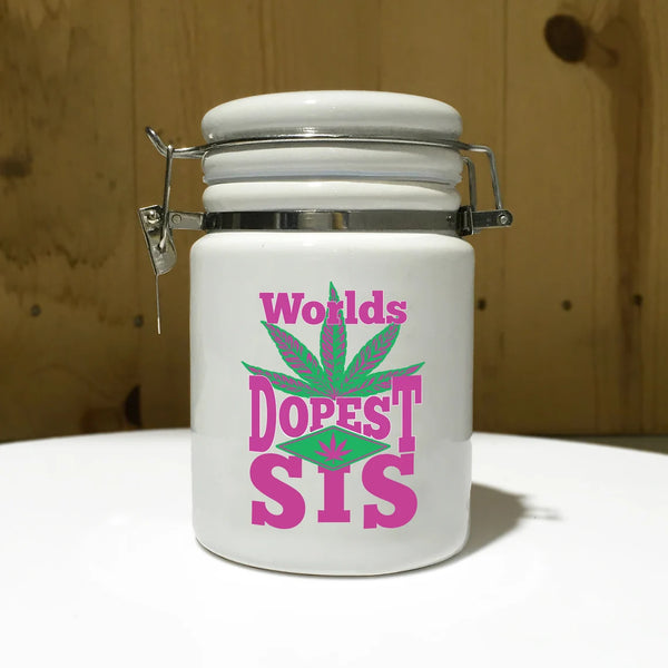 "Worlds Dopest Sis" 14 oz. Stash Jar + Free Sticker