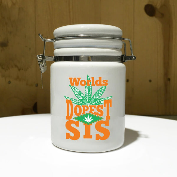 "Worlds Dopest Sis" 14 oz. Stash Jar + Free Sticker