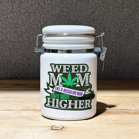 Weed MOM Like A Regular Mom Only Way Higher Ceramic 14oz Sublimated Weed Stash Jar, Mother's Day, Gift for Her, 420 / With free sticker
