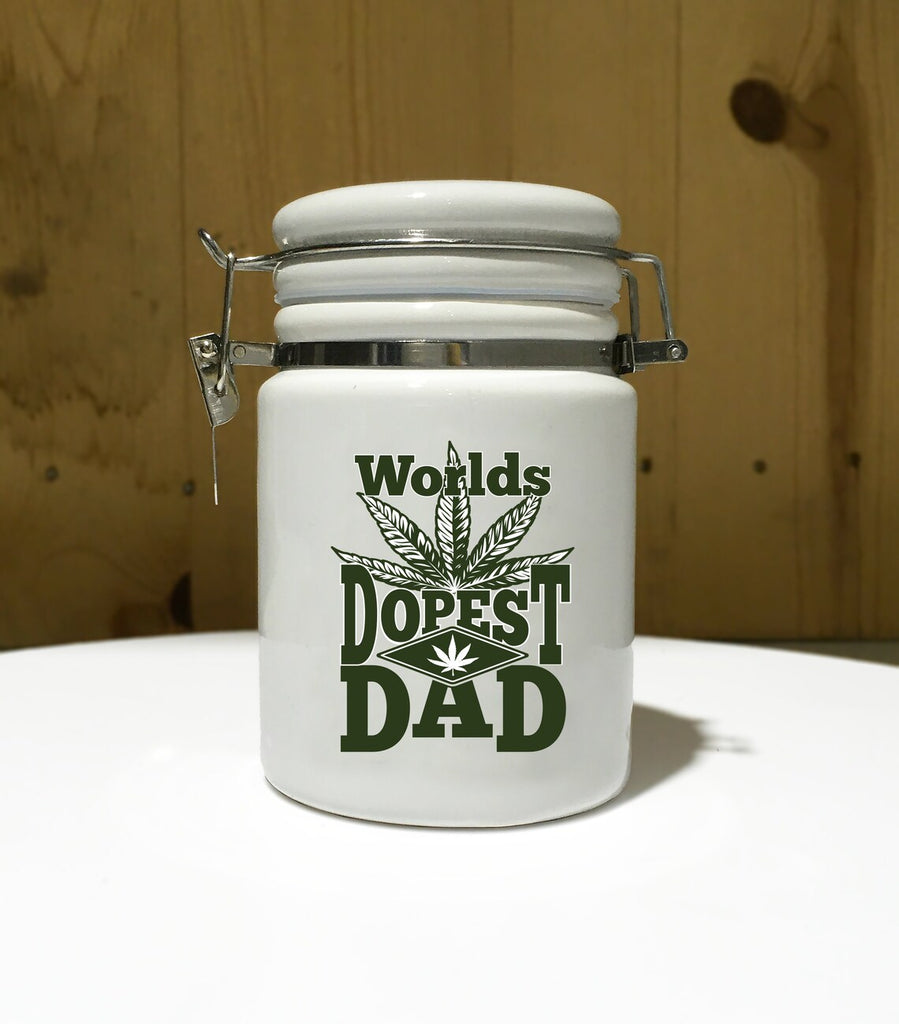 World's Dopest DAD Ceramic 14oz White Sublimated Weed Stash Jar Mary Jane That's Dope World's Best Dad / 420 / With free sticker