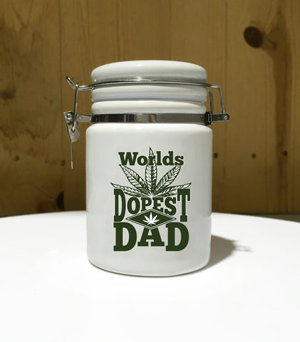 World's Dopest DAD Ceramic 14oz White Sublimated Weed Stash Jar Mary Jane That's Dope World's Best Dad / 420 / With free sticker