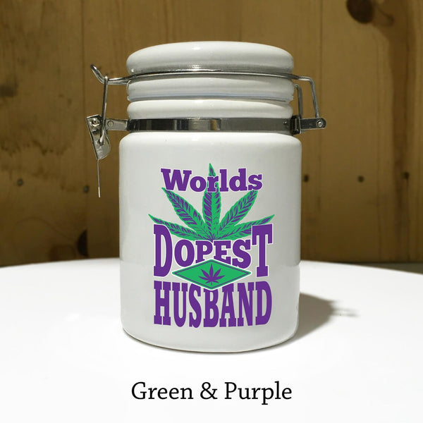 World's Dopest HUSBAND Ceramic 14oz Weed Stash Jar / Mary Jane / Snoop / That's Dope / World's Best Husband / 420 / With free sticker
