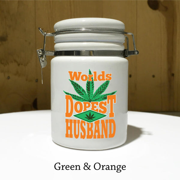 World's Dopest HUSBAND Ceramic 14oz Weed Stash Jar / Mary Jane / Snoop / That's Dope / World's Best Husband / 420 / With free sticker