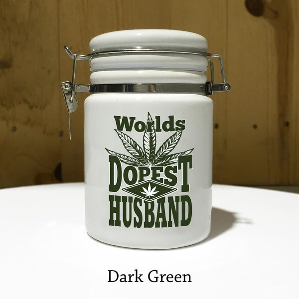 World's Dopest HUSBAND Ceramic 14oz Weed Stash Jar / Mary Jane / Snoop / That's Dope / World's Best Husband / 420 / With free sticker