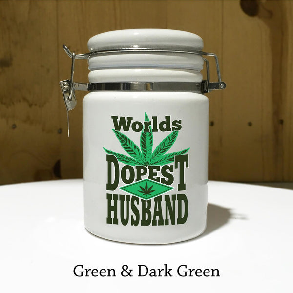 World's Dopest HUSBAND Ceramic 14oz Weed Stash Jar / Mary Jane / Snoop / That's Dope / World's Best Husband / 420 / With free sticker
