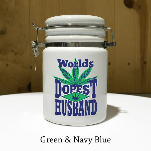 World's Dopest HUSBAND Ceramic 14oz Weed Stash Jar / Mary Jane / Snoop / That's Dope / World's Best Husband / 420 / With free sticker