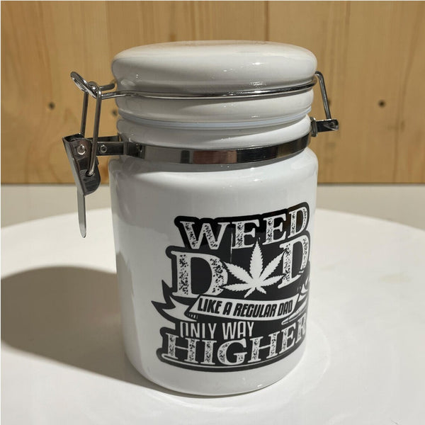 Weed Dad Like A Regular Dad Only Way Higher Ceramic 14oz White Weed Stash Jar, Father's Day, Gift for Him, Birthday / With free sticker