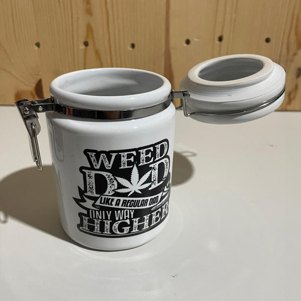 Weed Dad Like A Regular Dad Only Way Higher Ceramic 14oz White Weed Stash Jar, Father's Day, Gift for Him, Birthday / With free sticker