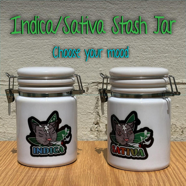 "Indica/Sativa Cat Mood" 14 oz. Stash Jar + Free Sticker
