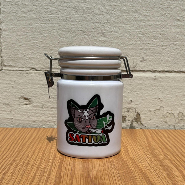 "Indica/Sativa Cat Mood" 14 oz. Stash Jar + Free Sticker
