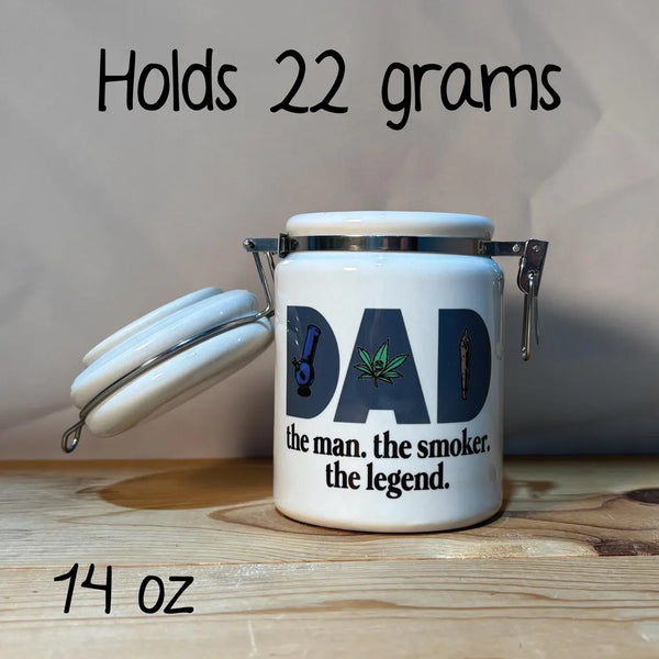 DAD the man. the smoker. the legend. Ceramic 14oz White Sublimation Weed Stash Jar Mary Jane Ganja Jar Snoop That's Dope / with free sticker