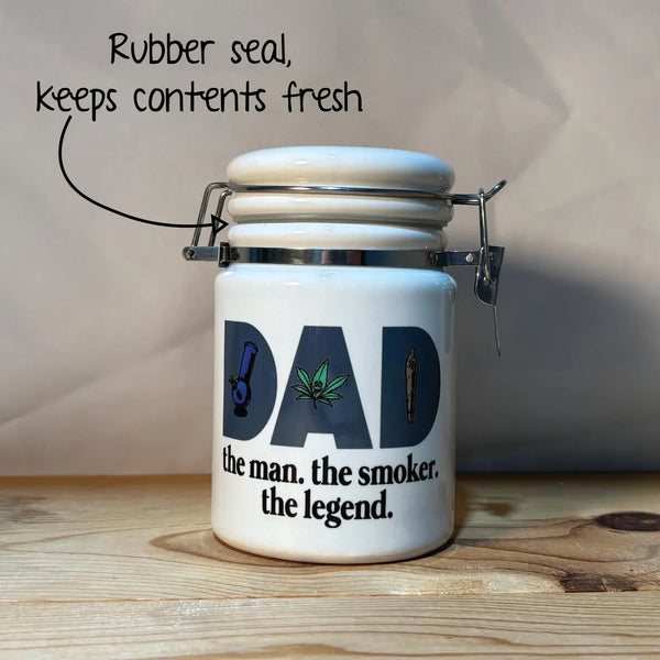 DAD the man. the smoker. the legend. Ceramic 14oz White Sublimation Weed Stash Jar Mary Jane Ganja Jar Snoop That's Dope / with free sticker