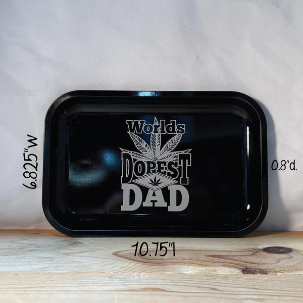 World's Dopest DAD Rolling Tray & Ceramic 14oz White Sublimated Weed Stash Jar Gift Set / 420 / Father's Day / the man. the smoker. the legend.