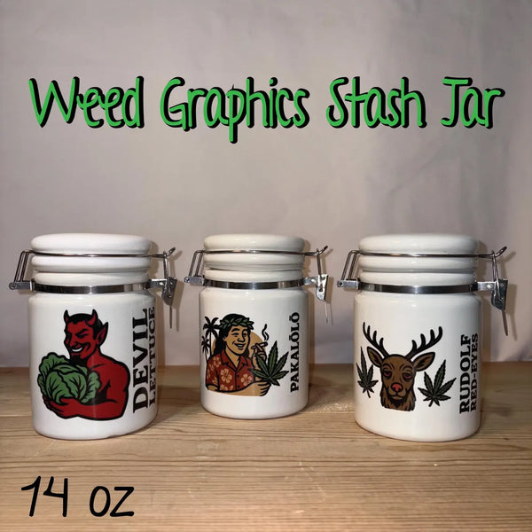 Weed Graphics Stash Jar / Ceramic 14oz White Stash Jar / Storage Container / Snoop That's Dope / 420 / With free sticker