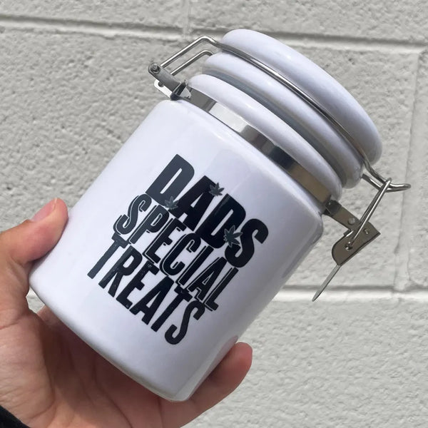 Dads Special Treats / Ceramic 14oz White Sublimated Weed Stash Jar Mary Jane Snoop That's Dope / 420 / With free sticker