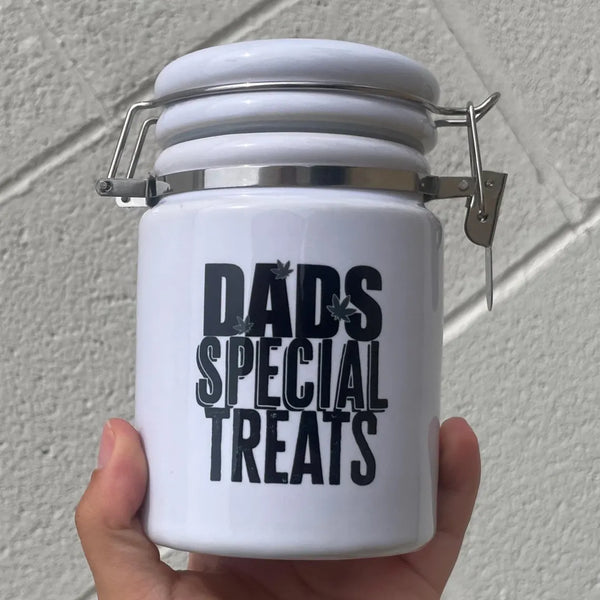 Dads Special Treats / Ceramic 14oz White Sublimated Weed Stash Jar Mary Jane Snoop That's Dope / 420 / With free sticker