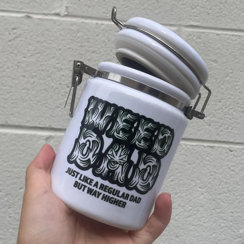 Weed Dad / Just like a regular da but way higher / Ceramic 14oz White Weed Stash Jar / Mary Jane Ganja That's Dope / with free sticker