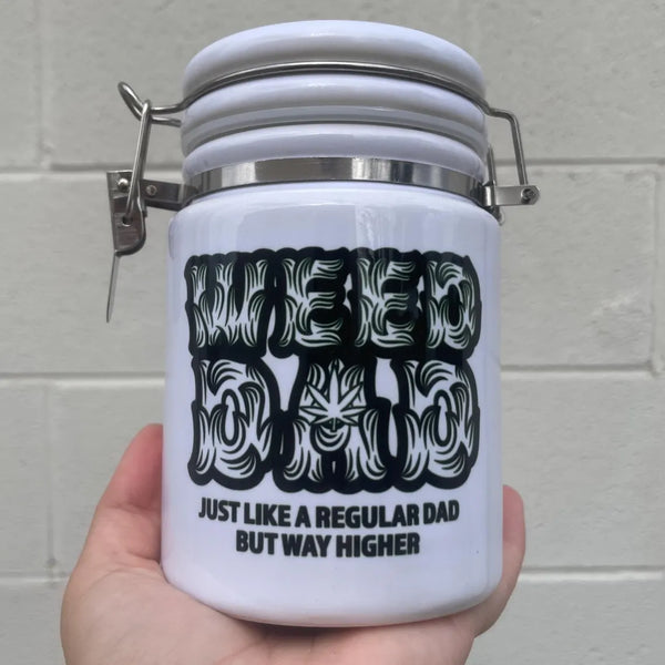 Weed Dad / Just like a regular da but way higher / Ceramic 14oz White Weed Stash Jar / Mary Jane Ganja That's Dope / with free sticker