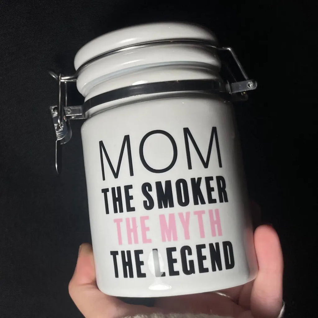 MOM the smoker the myth the legend / Ceramic 14oz White Sublimation Weed Stash Jar Mary Jane Ganja Jar Snoop That's Dope / With free sticker