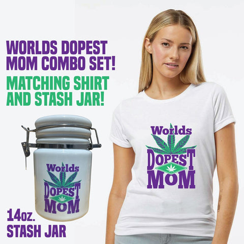 "Worlds Dopest Mom" 14. oz Stash Jar and Sublimated T-Shirt Gift Set