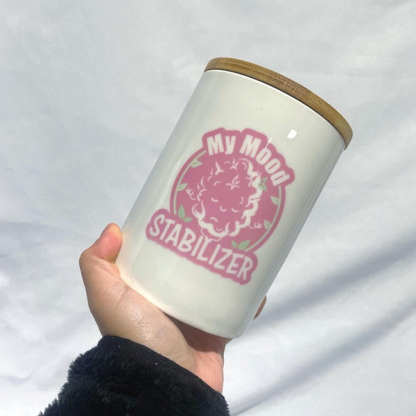 “My Mood Stabilizer” 25 oz. Ceramic Stash Jar with Bamboo Lid
