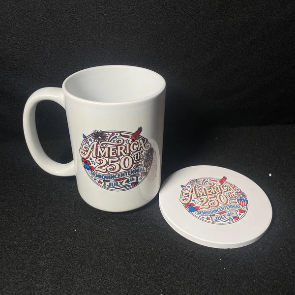 America 250th 15 oz. Coffee Mug & Ceramic Coaster Set