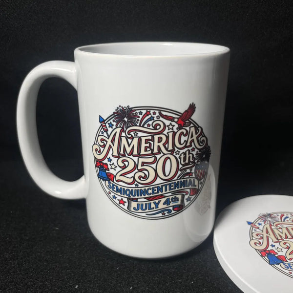 America 250th 15 oz. Coffee Mug & Ceramic Coaster Set