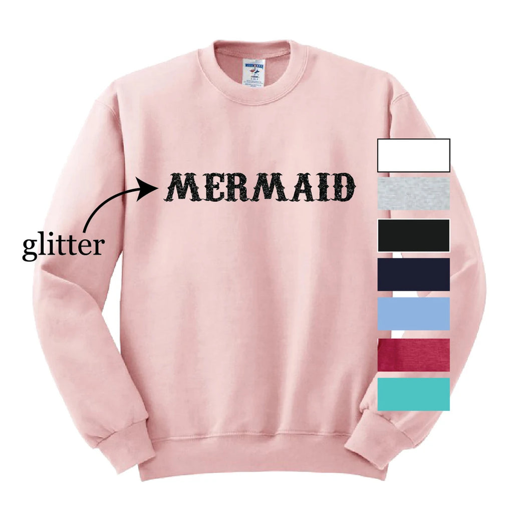 "MERMAID" Glitter Imprint Crewneck Sweatshirt