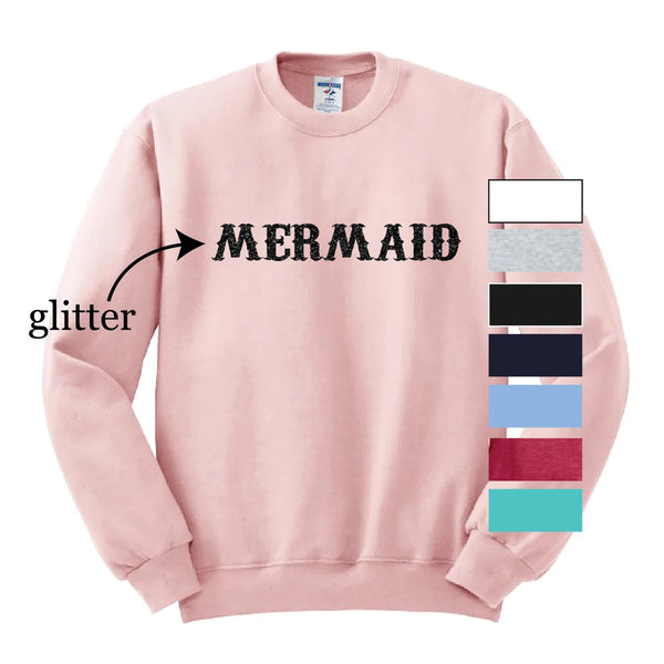 "MERMAID" Glitter Imprint Crewneck Sweatshirt