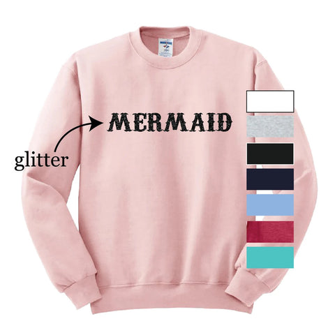 "MERMAID" Glitter Imprint Crewneck Sweatshirt