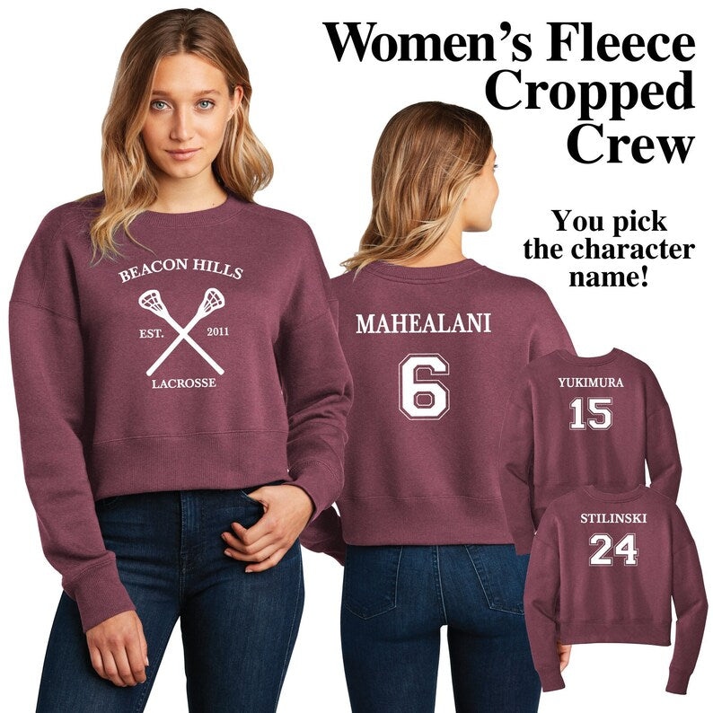 Beacon Hills Lacrosse Teen Wolf Women's Perfect Weight Fleece Cropped Crew / Stilinski McCall Lahey / Mystic Falls Lacrosse / Crop / Werewolves