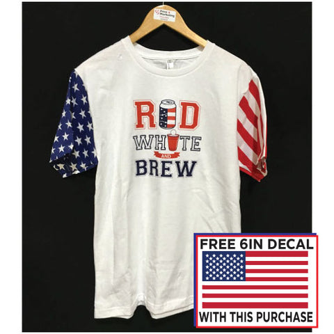 Red White and Brew Stars & Stripes Tee Unisex American Flag Drinking T-Shirt