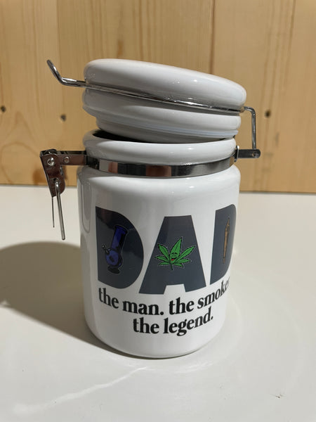 DAD the man. the smoker. the legend. Ceramic 14oz White Sublimation Weed Stash Jar