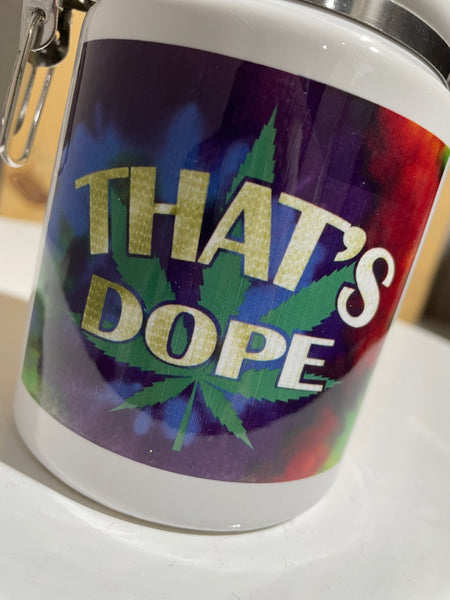 That's Dope Weed Leaf Tie Dye Ceramic 14oz White Sublimation Weed Stash Jar