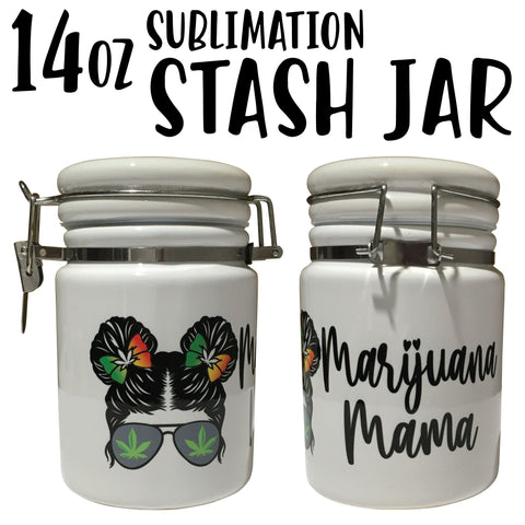 Marijuana Mama Space Bun Messy Bun Ceramic 14oz White Sublimation Weed Stash Jar