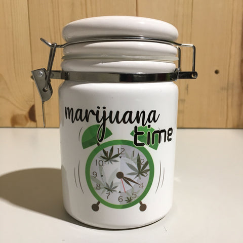 Marijuana Time 4:20 Ceramic 14oz White Sublimation Weed Stash Jar